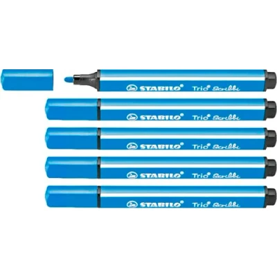 Image of Triangular Fibre Tip Pen STABILO Trio Scribbi Pack of 5 Light Blue