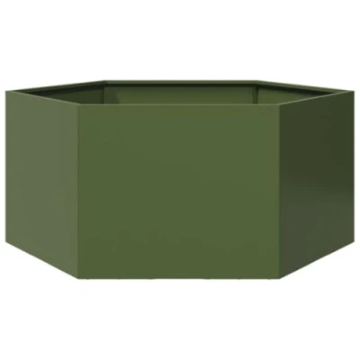 Image of vidaXL Olive Green Outdoor Garden Planter/Flower Pot Hexagon Steel Design 104 x 90 45 cm