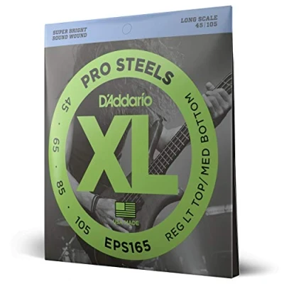 Image of D&#039;Addario XL ProSteels Bass Guitar Strings EPS165 Long Scale Regular Light Top/Medium Bottom, 45 105