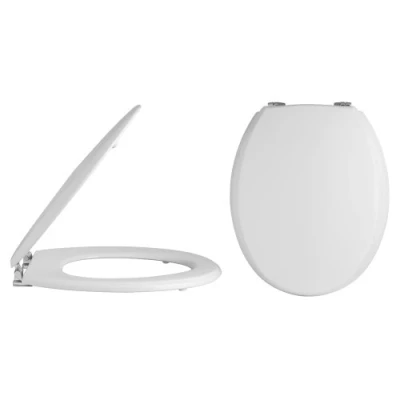 Image of Milano Richmond Traditional White Effect Toilet Seat Bevelled Lid Chrome Hinges 370mm x 440mm