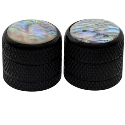 Image of Musiclily Pro Fine 24 Splines Steel Abalone Top Dome Knobs Push on Control for USA Electric Guitar or Bass 18x16.5mm, Black (Set of 2)