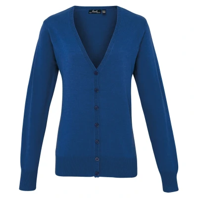 Image of Premier Womens/Ladies Cotton Acrylic V Neck Cardigan (Royal Blue) Size 8 UK