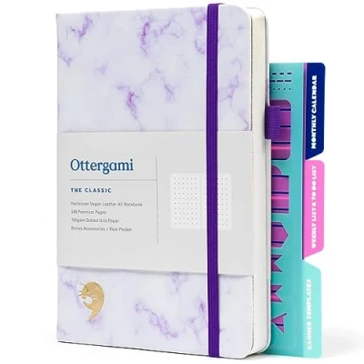 Image of Bullet Dotted Journal Set Hardcover 150gsm Notebook A5 Journaling Kit Includes: Stencils, Rear Pocket &amp; Pen Holder The Classic by Ottergami