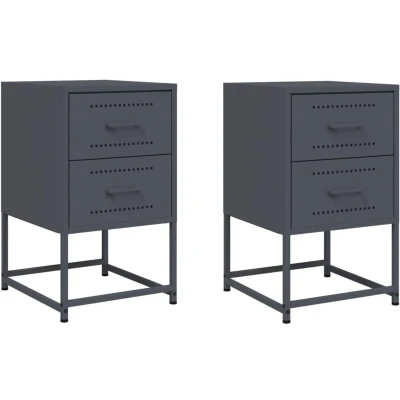 Image of vidaXL 2pcs Bedside Cabinets Nightstand/Side Table Anthracite Steel, 36x39x60.5 cm, Ample Storage, Industrial Style, Versatile Use