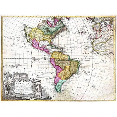 Image of Wee Blue Coo Map Antique Homann Heirs South North America Art Large Print Poster Wall Decor 18x24 inch