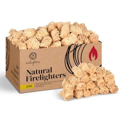 Image of 200 Natural Firelighters for wood burners, fire lighters, firelighter stove, Bbq cooking, wool starters Stove Barbecue Burner, BBQ,fire pit,
