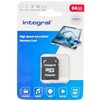 Image of Integral UltimaPro Memory Card 64 GB microSDHC/XC 100MB/s Class 10 UHS I U1/ V10 + Adapter