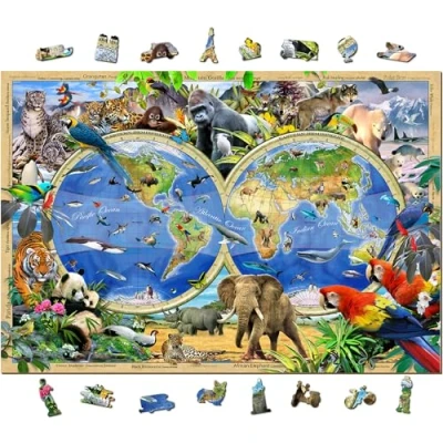 Image of WOODEN.CITY Wooden Jigsaw Puzzles for Adults Animal Kingdom Map, 1000 Pieces with 100 Whimsies, Puzzle by Howard Robinson