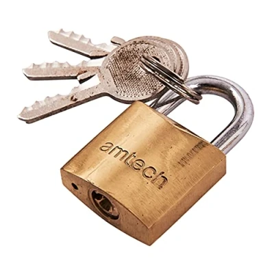 Image of Amtech T0900C 25mm Solid Brass Padlock, Small Padlock with Keys for Luggage, Lockers, Toolboxes, Cupboards or Sports Bags