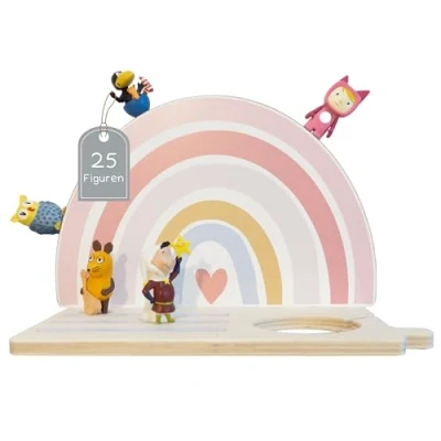 Image of JP Journey Toniebox Shelf for Standing or Hanging 25 Tonies, Magnetic Figures (Wood, Rainbow, M)