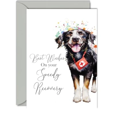 Image of Get Well Soon Cards for Men Cute Dog Women, Best Wishes Speedy Recovery Card, 5x7 Inch Greeting Brother Sister Mum Dad Auntie Uncle Colleague Friend