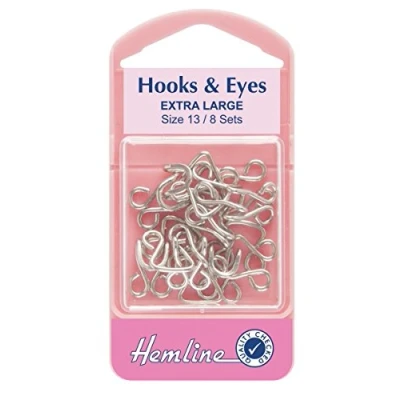 Image of Hemline Hooks And Eyes Fasteners Nickel Size 13 Extra Large (8 Sets) Flat Hidden Rust Proof Brass
