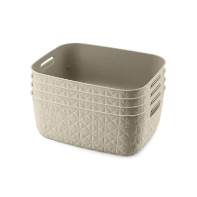 Image of CURVER Softex Set of 4 100% Recycled Medium Rectangular Storage Baskets 12.5L Chalk White