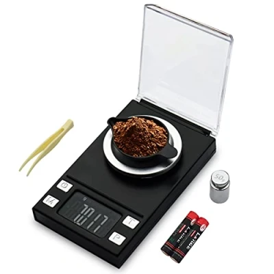 Image of UNIWEIGH Milligram Scale 50g/0.001g,Precision Mini Carat Gram for Powder Medicine,Jewelry,Gem,Reloading,Lab,Pocket with Cal Weight,Professional Mg Tare,LCD Display,Powder Scoop