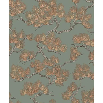 Image of Design ID Wallpaper WF121013 Fabric Pine Tree Sage &amp; Gold