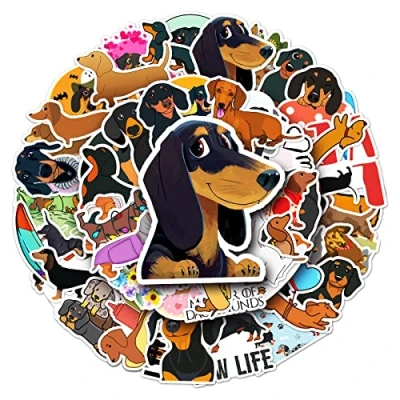 Image of 50Pcs Dachshund Dog Stickers Laptop Car Scrapbook Phone Skateboard Computer Vinyl Waterproof Aesthetic Personalised for Teens Boys Girls Adults Children