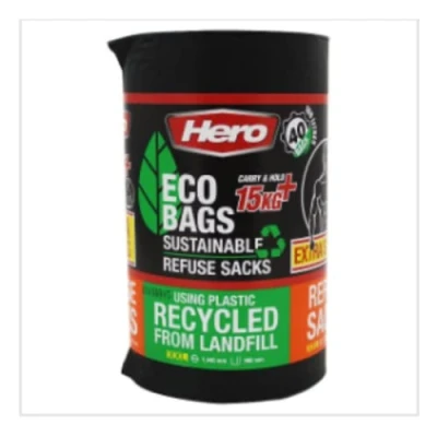 Image of Hero 40 Eco Bags Sustainable Refuse Sacks Extra Strong 100 litres Approx per Case of 6