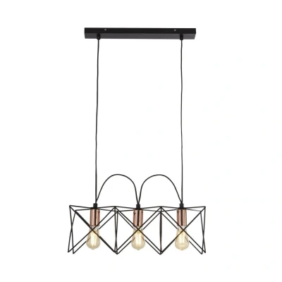 Image of Anthea 3 Light Black Frame Ceiling Pendant with Copper Detail