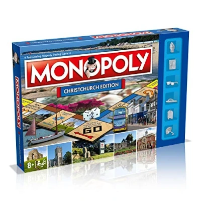 Image of Winning Moves Christchurch Monopoly Board Game, Advance to Priory, Southbourne Beach or Carnival and trade your way success, makes a great gift for ages 8 plus