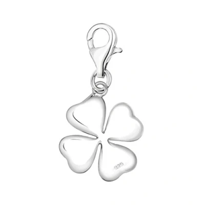 Image of Quiges 925 Sterling Silver 3D Lucky 4 Leaf Clover Lobster Clasp Charm Clip on Pendant