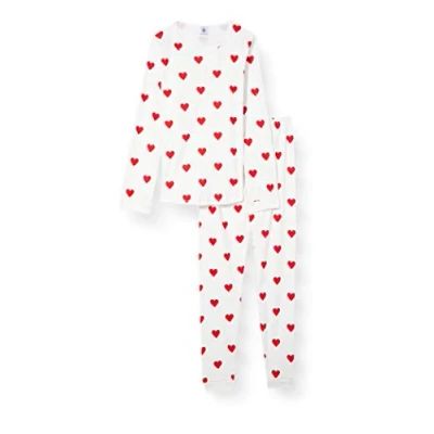 Image of Petit Bateau Girl&#039;s Pyjamas, White Marshmallow / Red Terkuit, 16 years