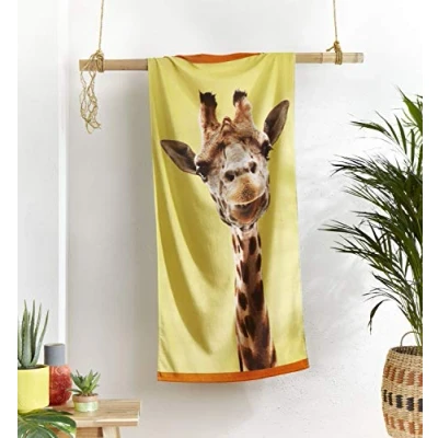 Image of Catherine Lansfield Giraffe Cotton 76x160cm Beach Towel Yellow