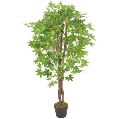 Image of vidaXL Artificial Maple Tree Lifelike Green 120 cm Plant with Pot Low Maintenance Indoor Decoration Brown and