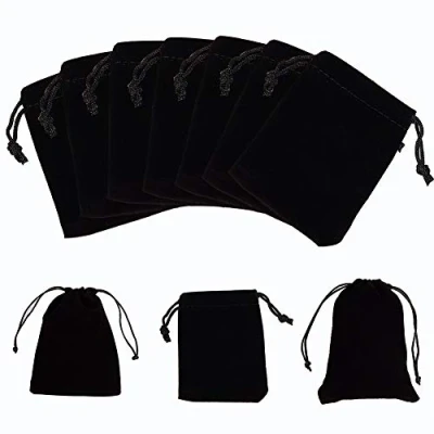 Image of NBEADS 50 Pcs Velvet Bags Drawstring Gift Bag Jewellery Pouches Candy Wedding Favor for Jewelry Storage, Black, 9x7cm