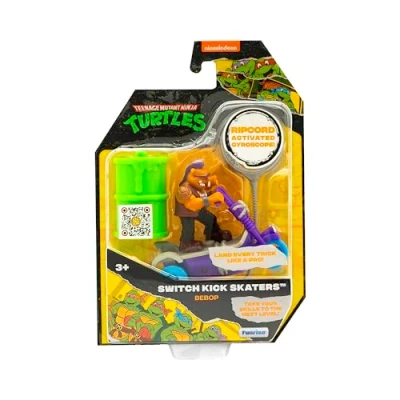 Image of Teenage Mutant Ninja Turtles Bebop Mayhem Gyro Self Stabilising Rip Cord Powered Skateboard Toy TMNT Swich Kick Skaters, Classic Edition, Ages 3+ Gifts &amp; Toys