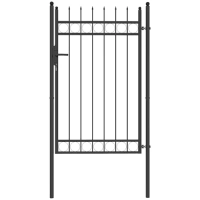 Image of Outsunny Galvanised Steel Garden Gate, Outdoor Fence Gate Security Barrier with Lock, Keys and Handle, Entrance Way Door Classic Finials, 105 x 204 cm, Black