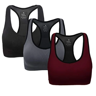 Image of ANGOOL Women&#039;s Sports Bra Padded Mid Impact Racerback Comfy Yoga Workout Bra, Black+grey+wine Red, S Fit 30B 30C 30D 32B 32C 32D 34B 34C