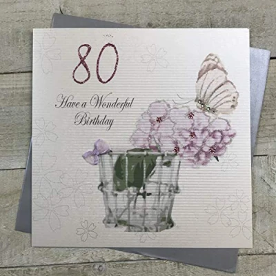 Image of WHITE COTTON CARDS Large Have A Wonderful, Handmade 80th Birthday Card, White, XPDA80