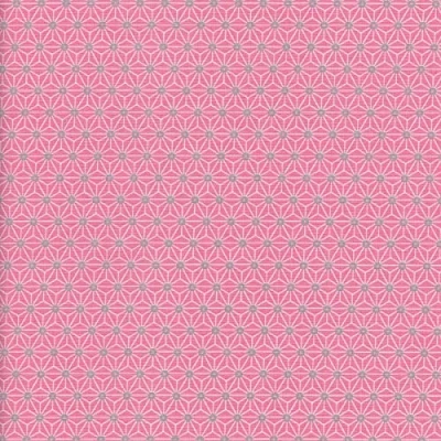 Image of Textiles français Asanoha Japanese geometric fabric white and grey on rose pink base cloth 100% Cotton Print 160 cm (63 inches) wide Per half metre length increment*