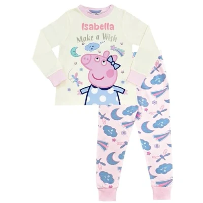 Image of Peppa Pig Girls Pyjamas Make a Wish PJs Nightwear (Personalised Wish, 3 4 Years)