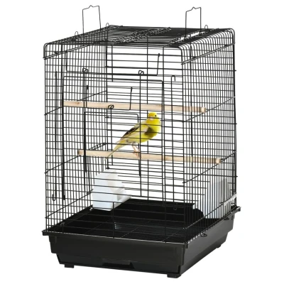 Image of PawHut Bird Cage Parrot Budgie 59cm with Openable Top, Stand, Tray, Handles, Feeding Bowls for Parakeet, Finch, Black