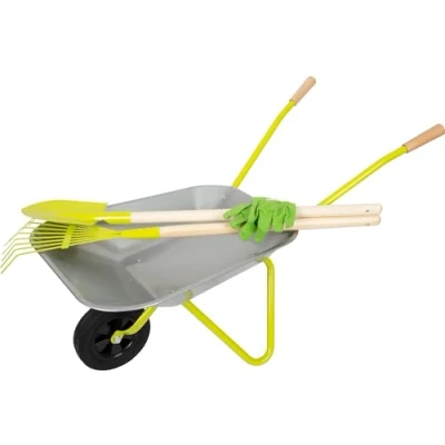 Image of Small Foot 11627 Wheelbarrow with Garden Tools incl. Gloves, Spade, and rake, Outdoor Toys for Kids Aged 3+ Years, Green, 79 x 36 50 cm