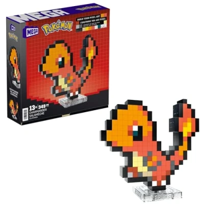 Image of MEGA Pokémon Action Figure Building Set, Charmander with 349 Pieces and Pixel Retro Style, for Table or Wall Decor, Build &amp; Display Toy Collectors, HTH76