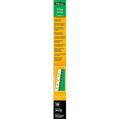 Image of Fellowes Filing Strips for Plastic Spine A4, 21 Bunny Ears, 100 pcs, Transparent