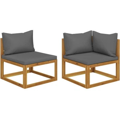 Image of vidaXL 2 Piece Sofa Set with Dark Grey Cushions Solid Wood Acacia