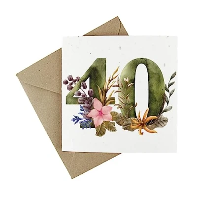 Image of Plantable 40th Birthday Card Floral Eco Friendly Wildflower Seeded Fourtieth Gift