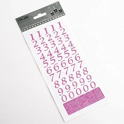 Image of 15mm Script Pink Glitter Self Adhesive Sticker Numbers Craft Embellishment