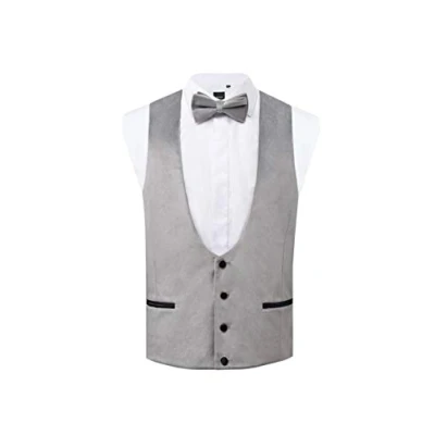 Image of Dobell Mens Silver Velvet Tuxedo Waistcoat Regular Fit L (42 44in)