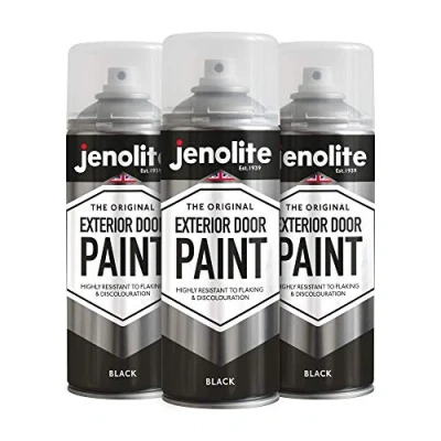 Image of JENOLITE Exterior Door Paint Aerosol BLACK Multi Surface Metal &amp; Wood Doors, Garage Doors Windows 3 x 400ml RAL 9005