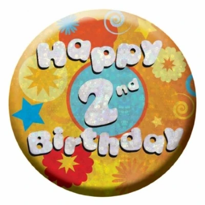 Image of Amscan Holog Happy 2nd Birthday Small Badge Party Accessory
