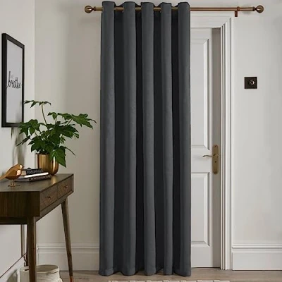 Image of Fusion Charcoal Grey Single Curtain W66 x L84 (168 214cm) 1x Panel Eyelet in Thermal for Bedroom/Living Room &amp; Drape Door Strata Collection
