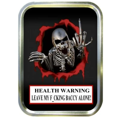 Image of SKULL FINGER 2oz GOLD TOBACCO TIN,BACCY TIN,PILL TIN,FISHING TIN,SEWING TIN