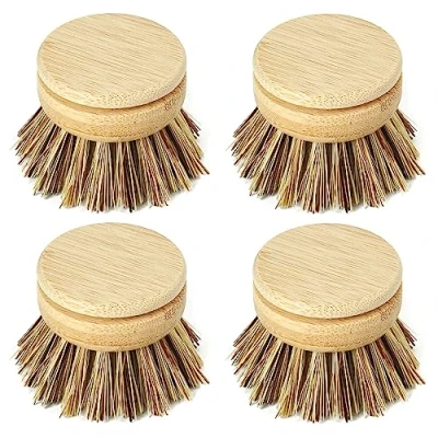 Image of Jungle Culture Firm Bristle Replacement Brush Heads for Eco Dish Brushes Wooden Kitchen Washing Up Pack of 4 Interchangeable Refills Scrubbers Zero Waste Cleaning