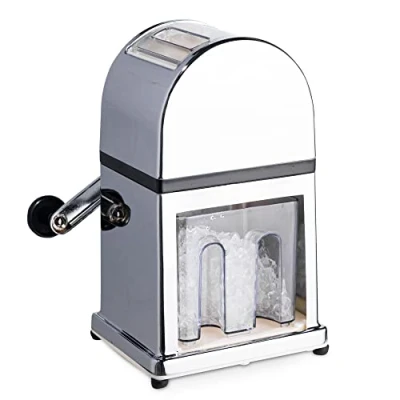 Image of bar@drinkstuff Chrome Ice Crusher Manual with Tray and Scoop, Grinder, Chopper