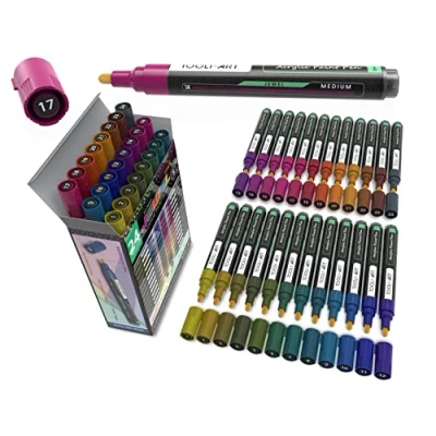 Image of 24 Jewel Tones Acrylic Paint Pens Medium Special Color Series Markers Set 3mm Tip, Rock Painting, Glass, Mugs, Wood, Metal, Canvas, DIY Projects, Detailing. Non Toxic, Waterbased, Quick Drying