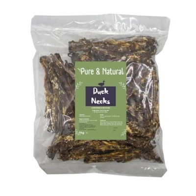 Image of Pure &amp; Natural Dried Duck Necks for Dogs 100% Dog Treats Hypoallergenic Chews, Healthy, Grain Free, Low Fat 1kg